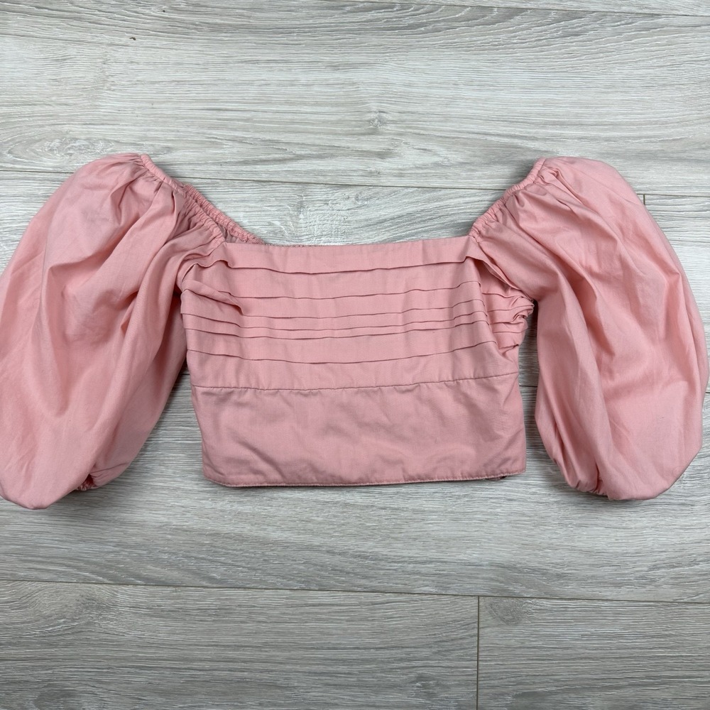 Abercrombie & Fitch Pink Puff Sleeve Ruched Crop Blouse Bella Swan Size XS